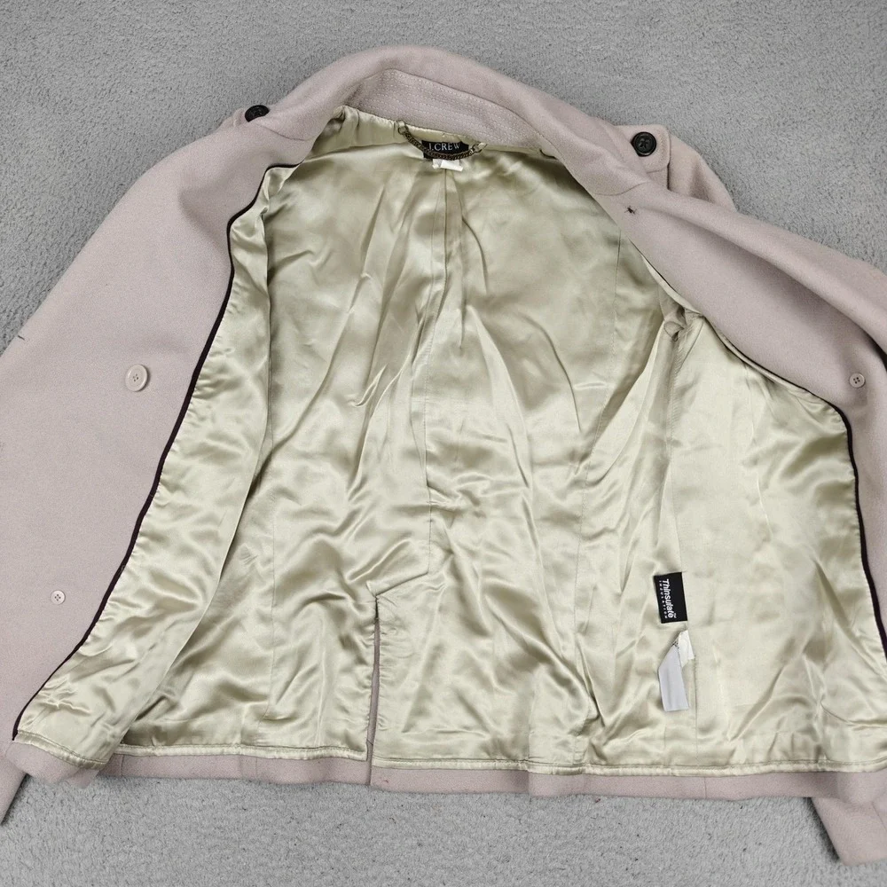 J Crew Coat Womens 8 Beige Wool Pea Thinsulate Lined Double Breasted Pockets - Picture 3 of 8